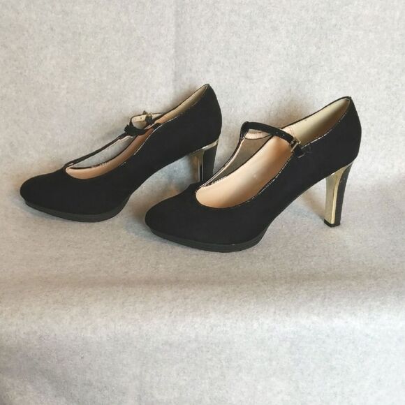 CATO Black Suede Gold Heels Women's size 9M - Picture 1 of 8